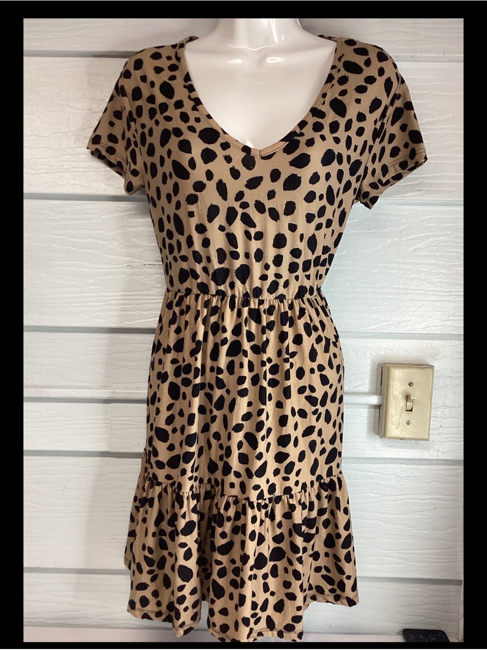 Brown Leopard Print V-Neck Tiered Dress